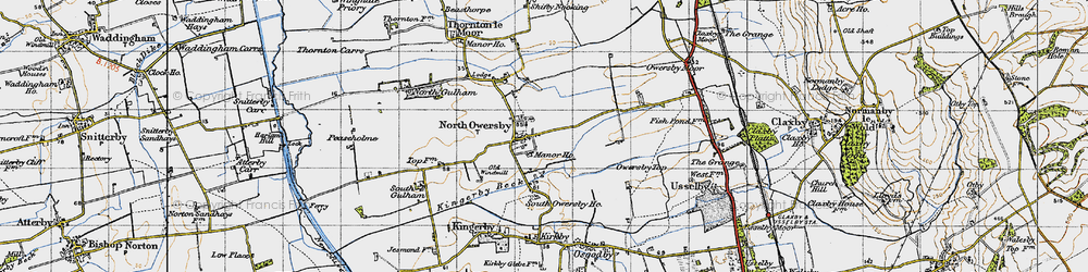 Old map of North Owersby in 1947