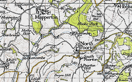 Old map of Burcombe in 1945