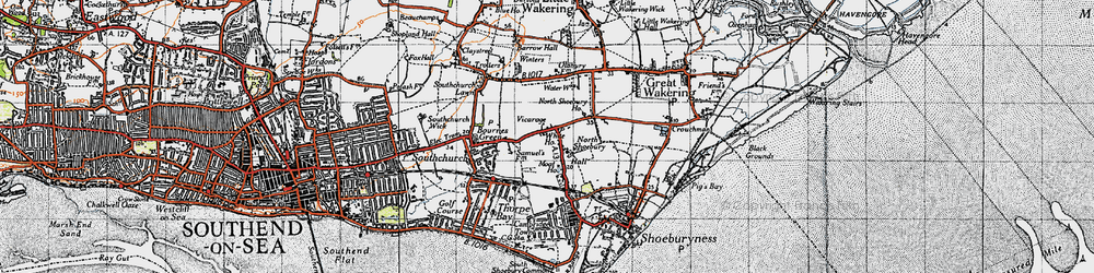 Old map of North Shoebury in 1945