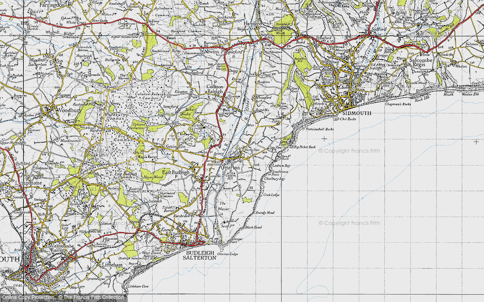 Old Map of Historic Map covering Bicton Park in 1946