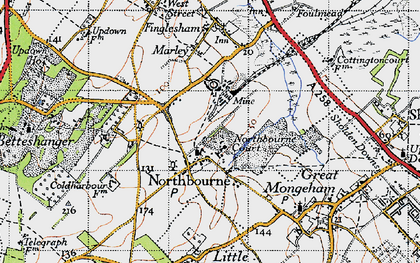 Old map of Northbourne in 1947