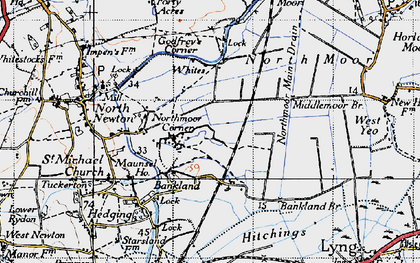 Old map of Northmoor Corner in 1945