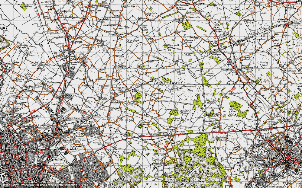 Old Map of Historic Map covering Knowsley Industrial Park in 1947