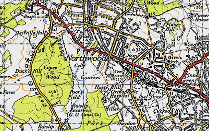Old map of Northwood Hills in 1945