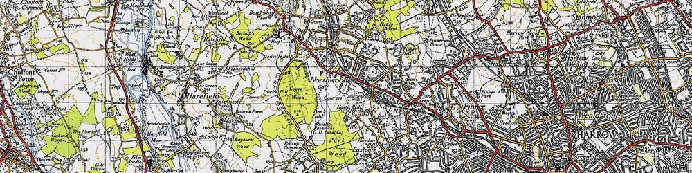 Old map of Northwood Hills in 1945
