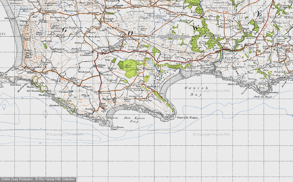 Old Map of Historic Map covering Oxwich Bay in 1946