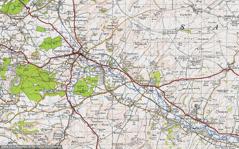 Old Map of Historic Map covering Bishopstrow Down in 1940