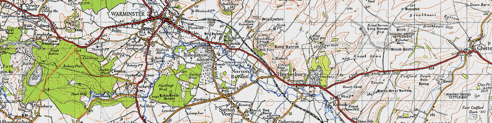 Old map of Bishopstrow Down in 1940