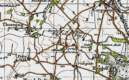 Old map of Norton Corner in 1945