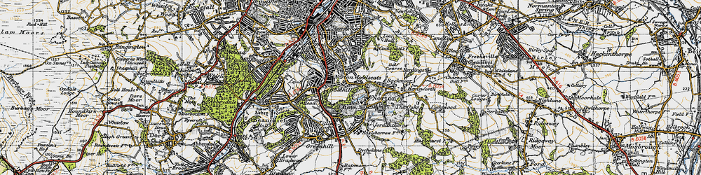 Old map of Norton Woodseats in 1947