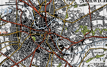 Old map of Norwich in 1945