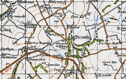 Old map of Afon Hirwaun in 1947