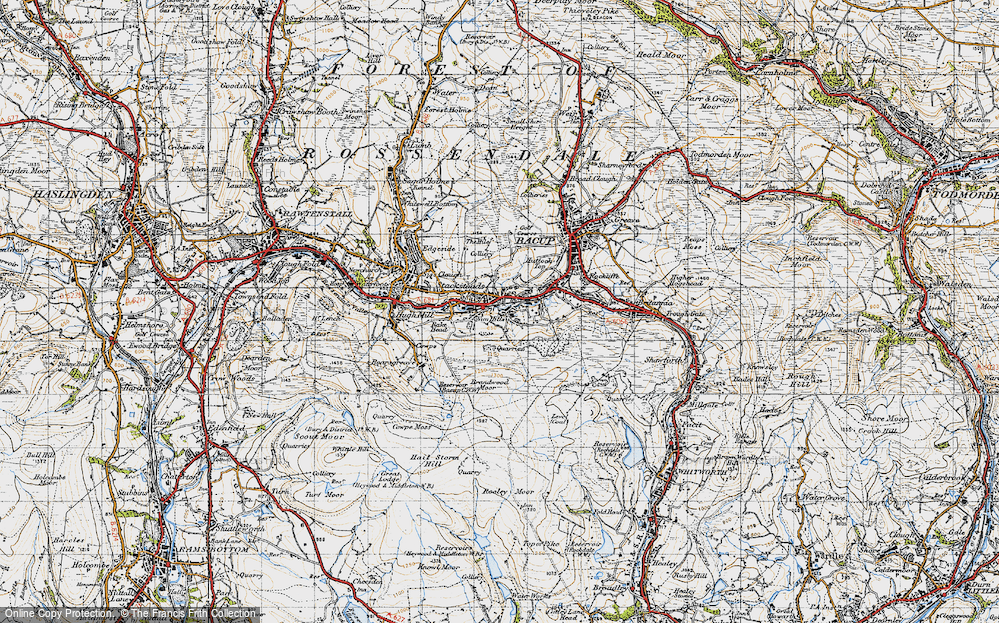 Old Map of Historic Map covering Rossendale Valley in 1947
