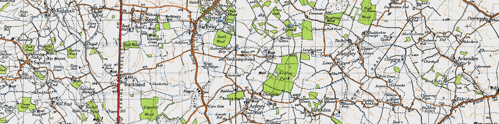 Old map of Nuthampstead in 1946