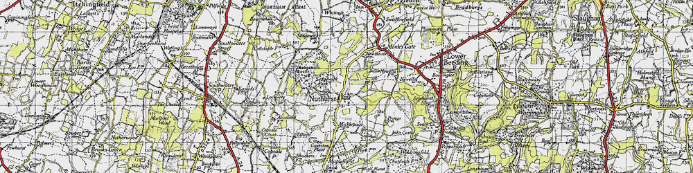 Old map of Nuthurst in 1940