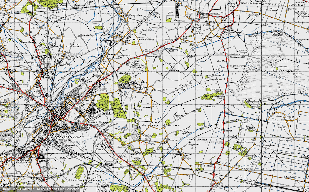 Old Map of Historic Map covering Branton Grange in 1947
