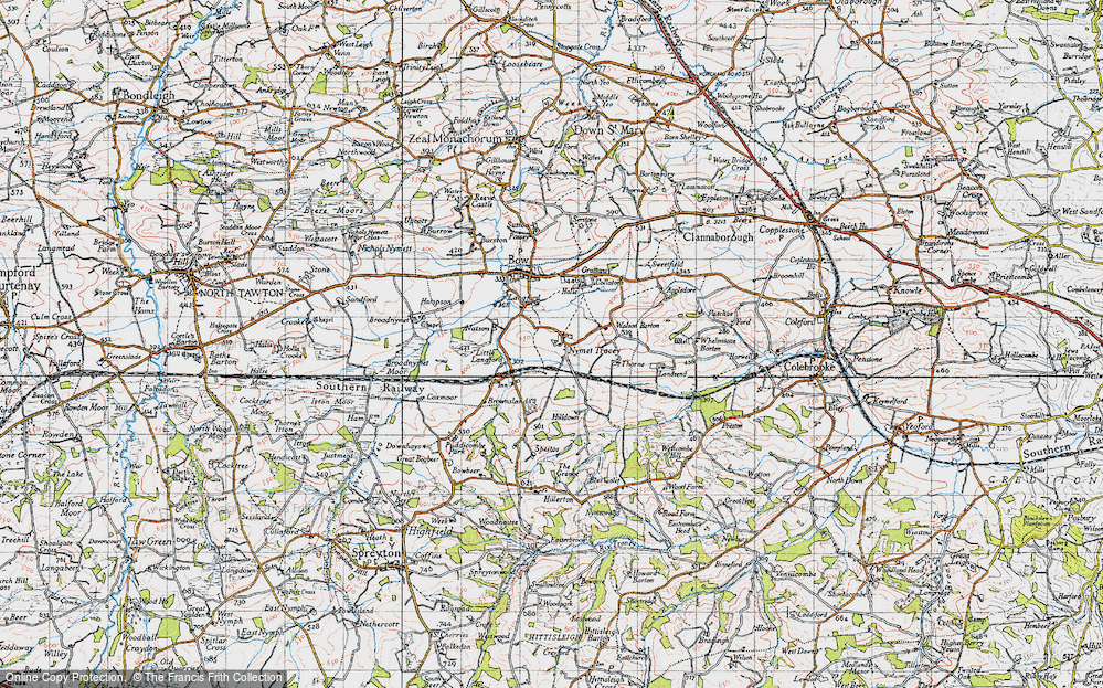 Old Map of Historic Map covering Broadnymett Moor in 1946