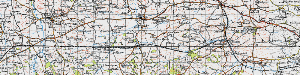 Old map of Broadnymett Moor in 1946