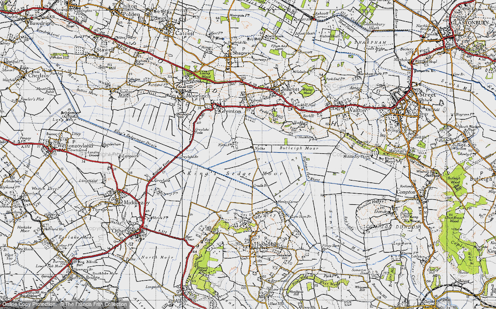 Old Map of Historic Map covering Butleigh Moor in 1946