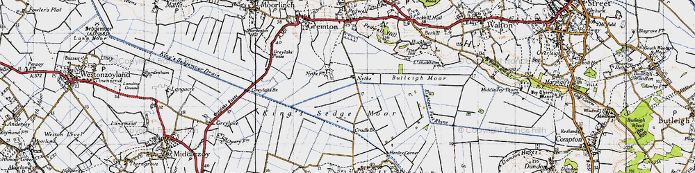 Old map of Butleigh Moor in 1946