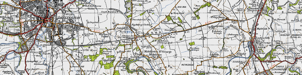 Old map of Durham Tees Valley Airport in 1947