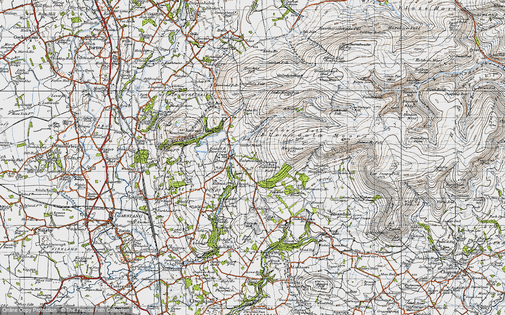 Old Map of Historic Map covering Bleasdale Moors in 1947