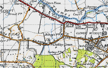 Old map of Oakley Green in 1945