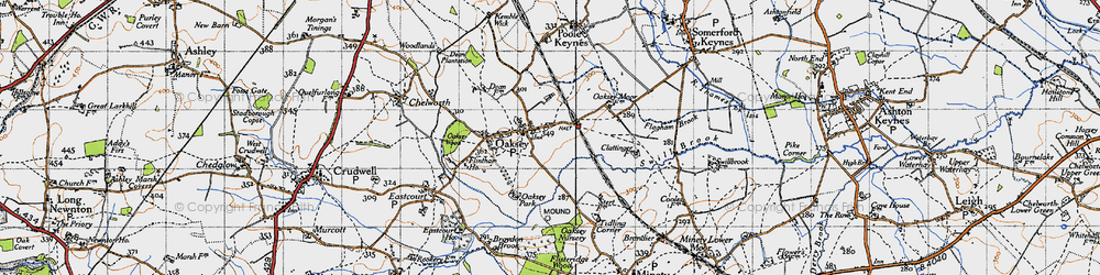 Old map of Oaksey in 1947