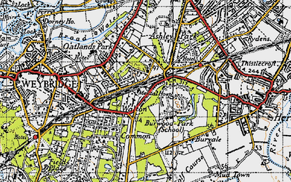 Old map of Oatlands Park in 1940