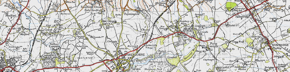 Old map of Oborne in 1945