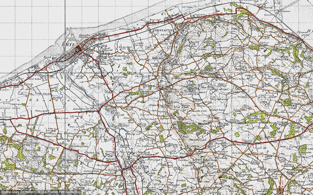 Old Map of Historic Map covering Bryn Cnewyllyn in 1947