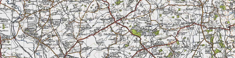 Old map of Ocle Pychard in 1947