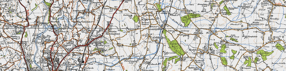 Old map of Oddingley in 1947