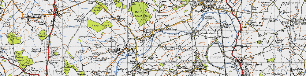 Old map of Odell in 1946