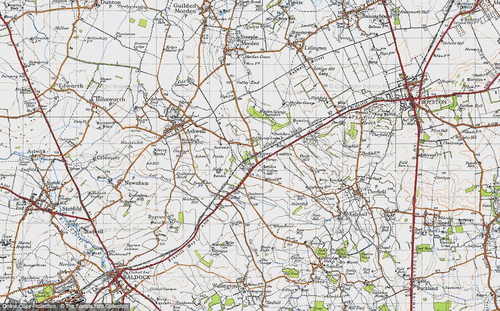 Old Map of Historic Map covering Ashwell & Morden Sta in 1946