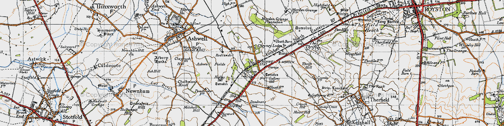 Old map of Ashwell & Morden Sta in 1946