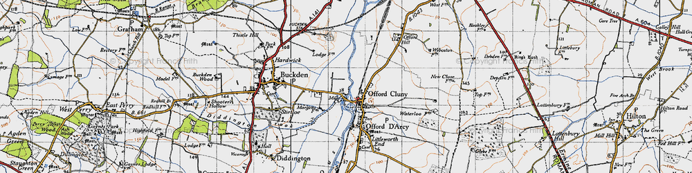 Old map of Offord Cluny in 1946