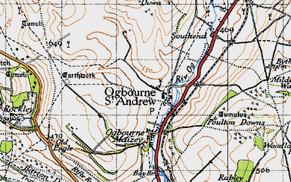Old map of Ogbourne St Andrew in 1940