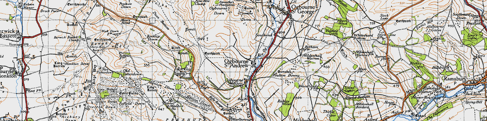 Old map of Ogbourne St Andrew in 1940