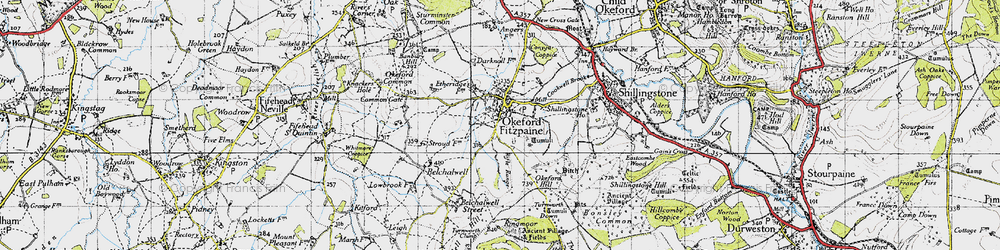 Old map of Okeford Fitzpaine in 1945
