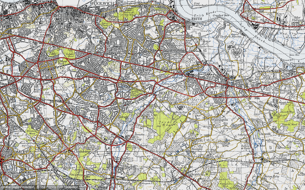 Old Map of Historic Map covering Bexley Woods in 1946