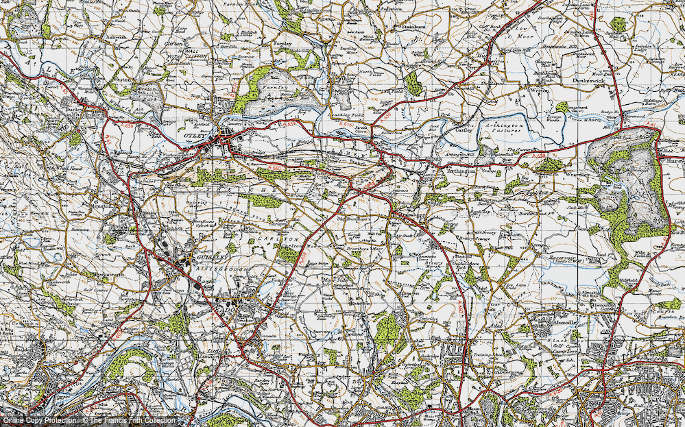 Old Map of Historic Map covering Bramhope Moor in 1947