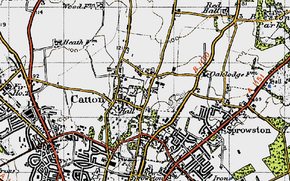 Old map of Old Catton in 1945
