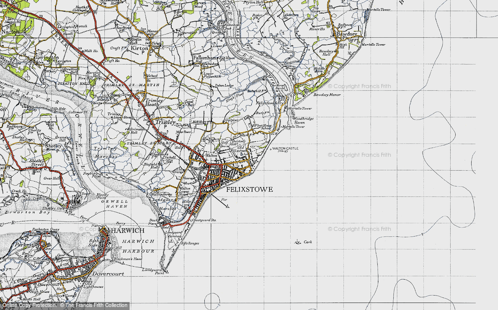 Old Map of Old Felixstowe, 1946 in 1946