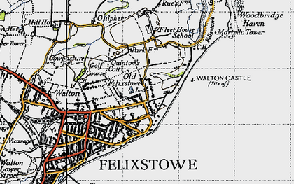 Old map of Old Felixstowe in 1946