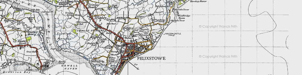 Old map of Old Felixstowe in 1946