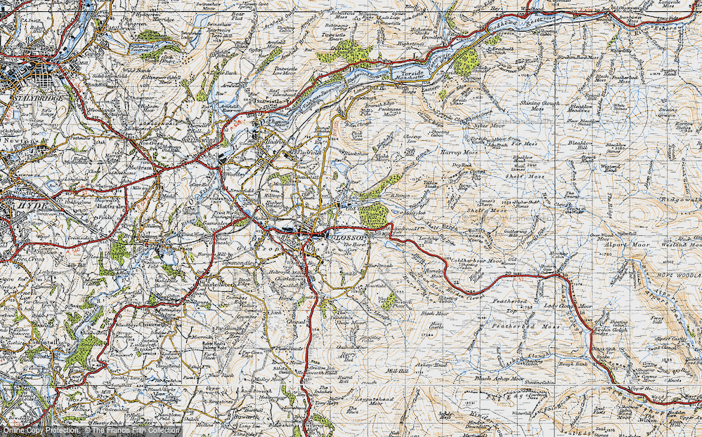 Old Map of Historic Map covering Yellowslacks Brook in 1947