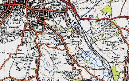 Old map of Old Heath in 1945