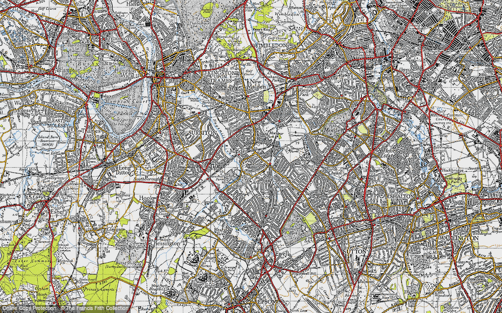 Old Map of Old Malden, 1945 in 1945