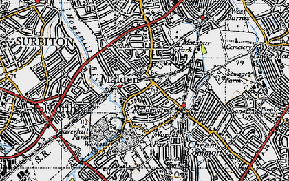 Old map of Old Malden in 1945